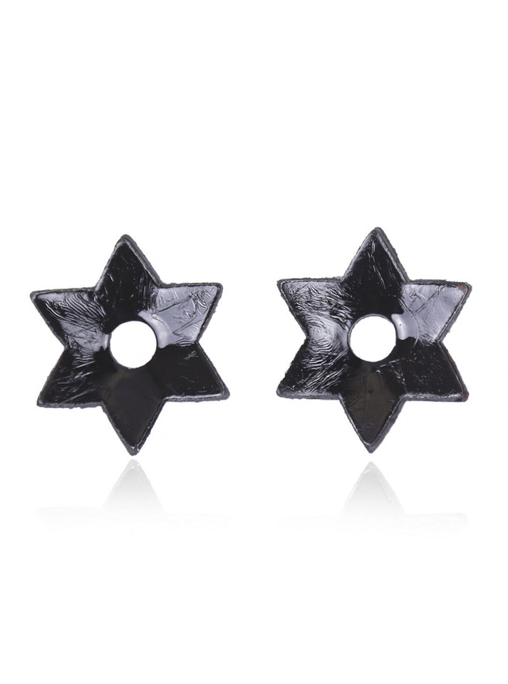 Adhesive backing of black star-shaped open nipple pasties.