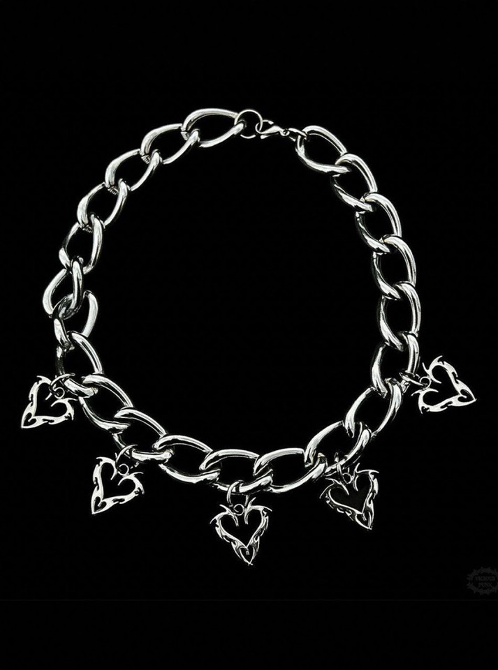 Silver flame heart charm chain necklace