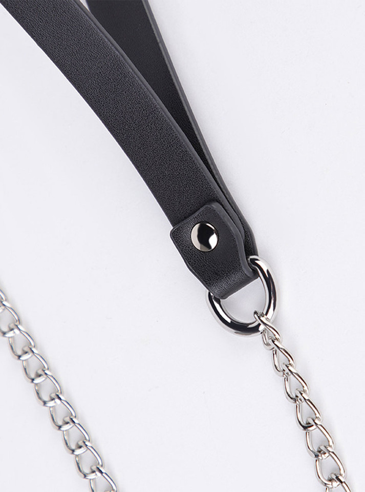 Black Faux Leather leash wrist loop and chain detail