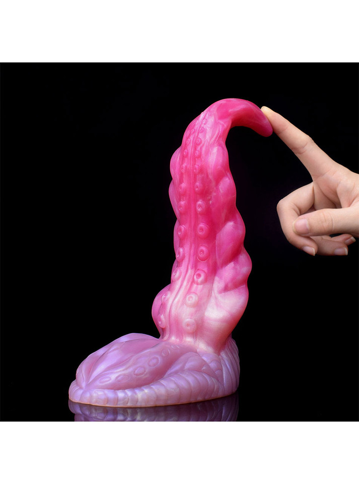 Flexible octopus tentacle dildo with fingertip bending the tapered tip