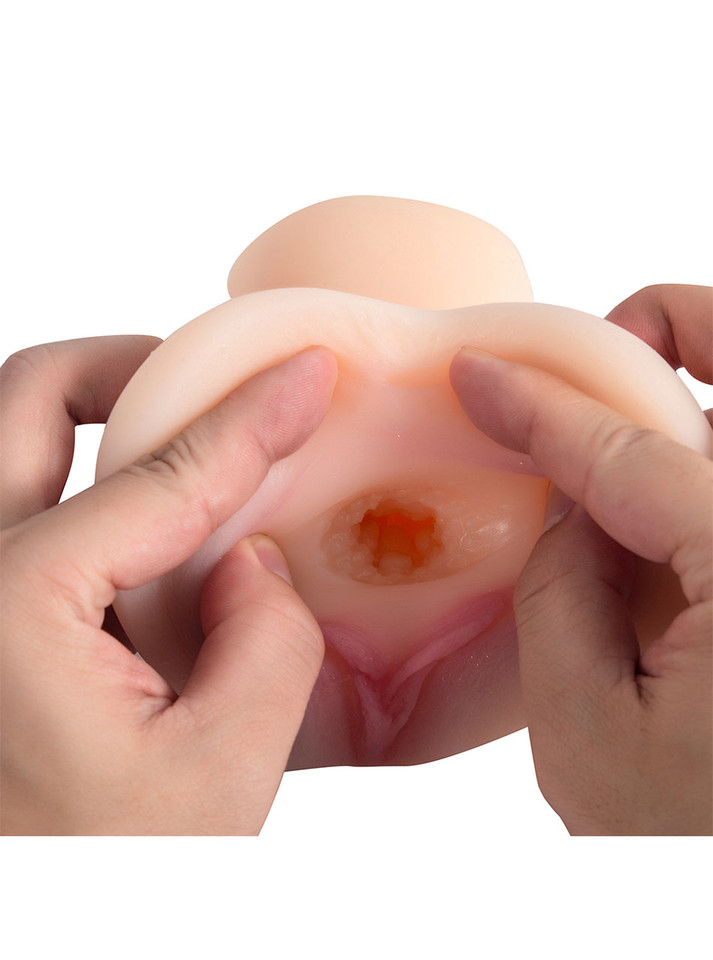 Velvet light skin pocket pussy shown during use