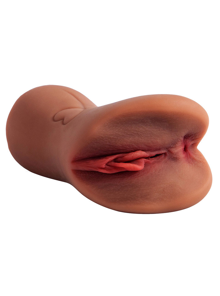 Side view of Sasha Black dual hole pocket pussy with realistic lips and ass opening