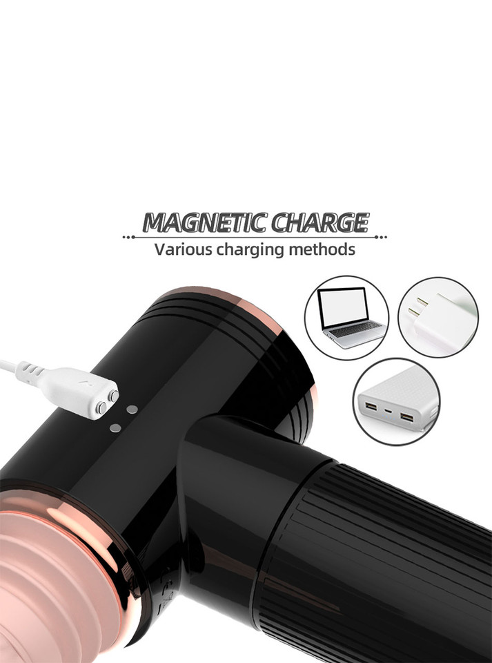 Black rechargeable automatic thrusting dildo with magnetic USB charging connection