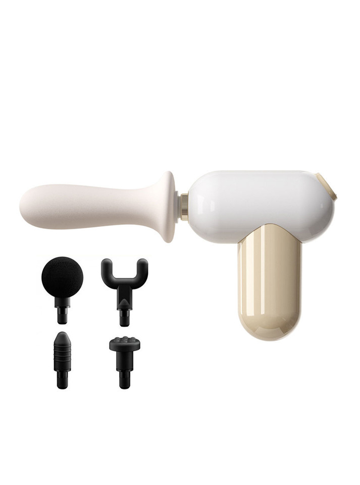 Side view of white and cream 2-in-1 automatic thrusting sex toy and body massager