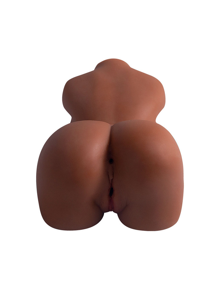Rear view of Ayana tan torso masturbator showing her rounded buttocks, pussy and separate anal entrance
