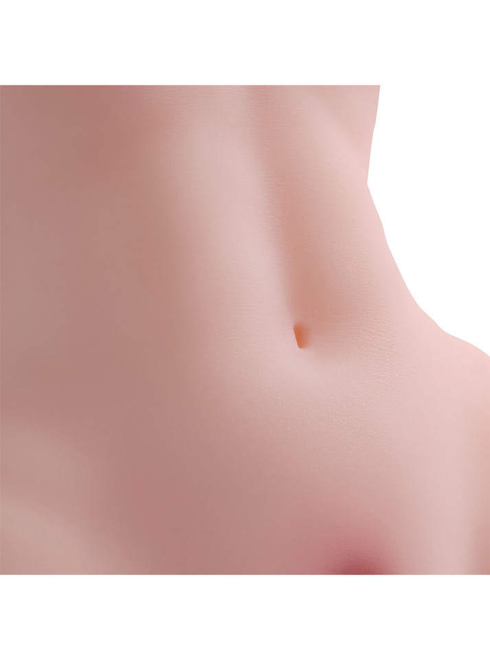 Close-up of Tessa torso masturbator's narrow waist and navel