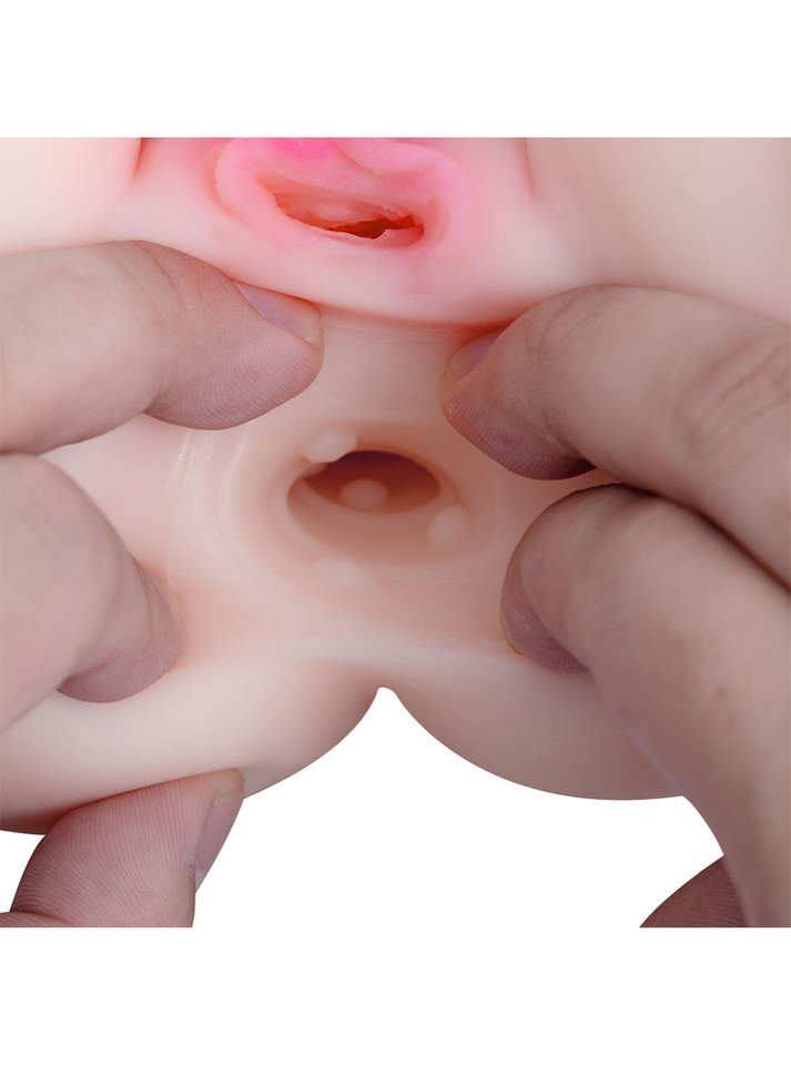Close-up of Kat pussy and ass sex doll’s textured internal canals