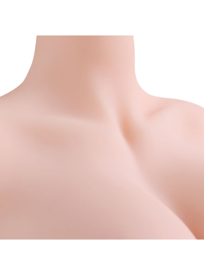 Close-up of Selena torso sex doll’s realistic collarbone detailing