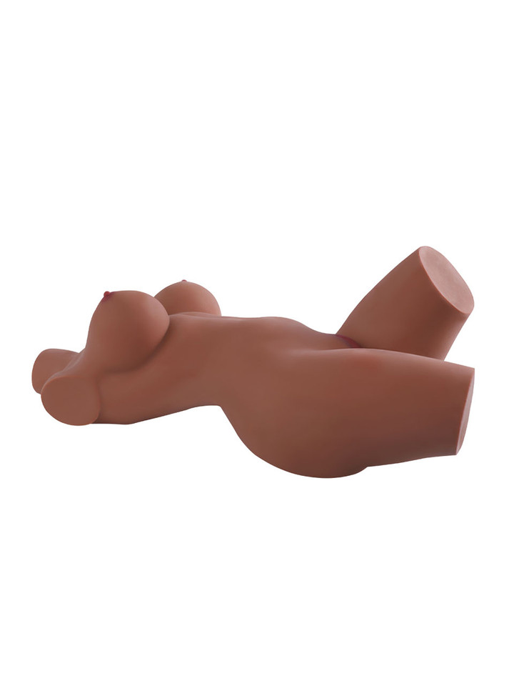 Mercedes brown skin torso sex doll reclining on her back