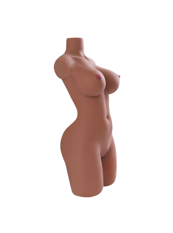 Mercedes brown skin torso sex doll angled front view