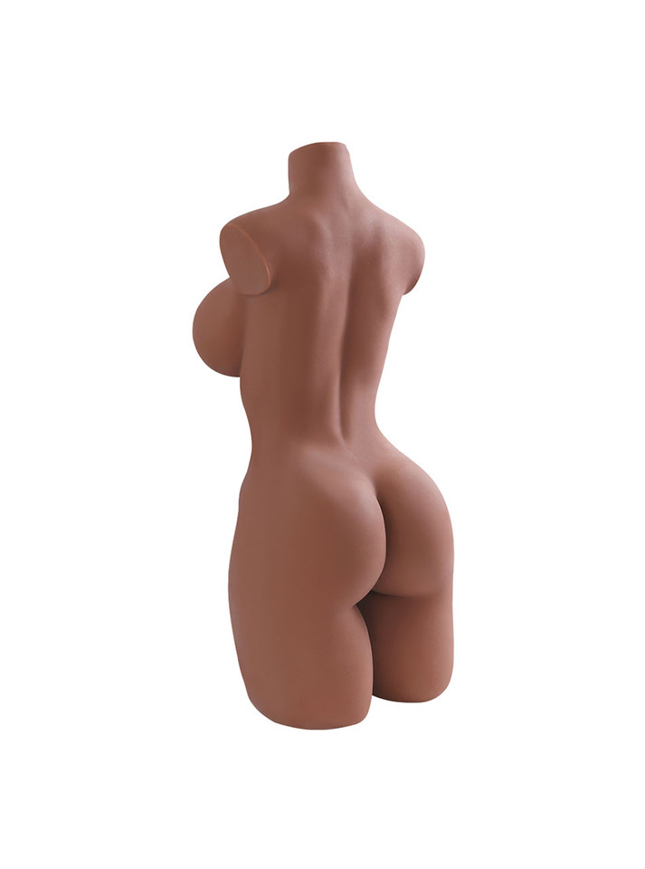 Mercedes brown skin torso sex doll rear angle showing her curvy ass