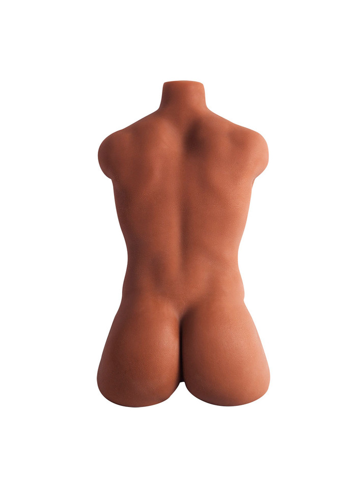 Brown male sex doll torso rear view showing full rounded ass