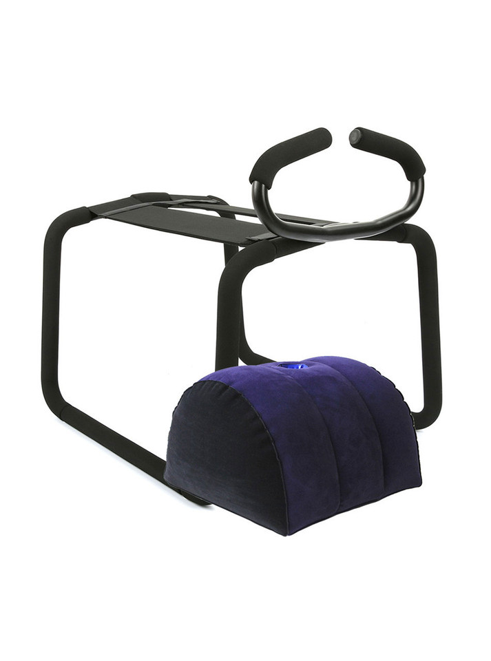 Black Rider sex chair with padded handle and half-round inflatable cushion