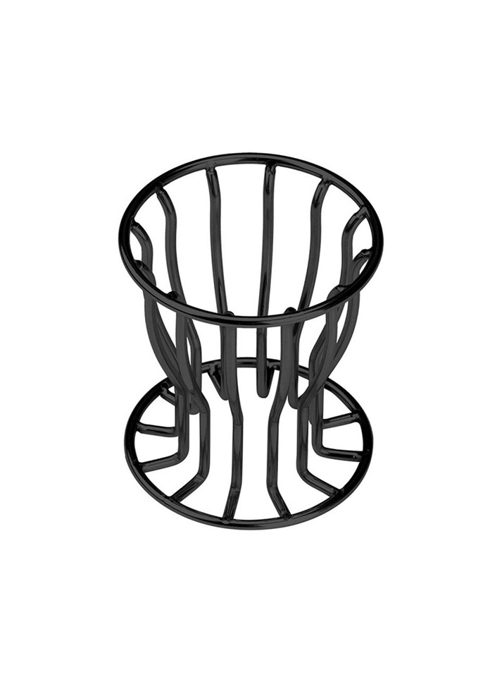 Large black stainless steel open anal gaping cage on white background