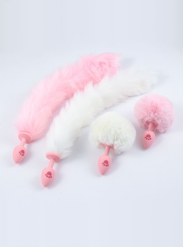 Luxurious white fox tail butt plug with a playful paw print, combining safety and whimsy for beginners and ageplay enthusiasts.