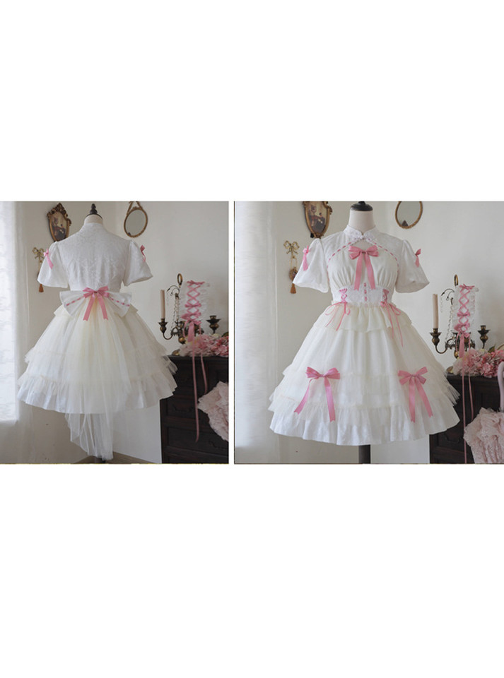 Elegant princess dress in chiffon with bow accents, creating a dreamy and adorable outfit for ageplay and ABDL fun.