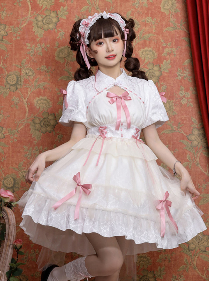 Chiffon princess dress with butterfly bows, ideal for ABDL and ageplay, offering a blend of elegance and cuteness.
