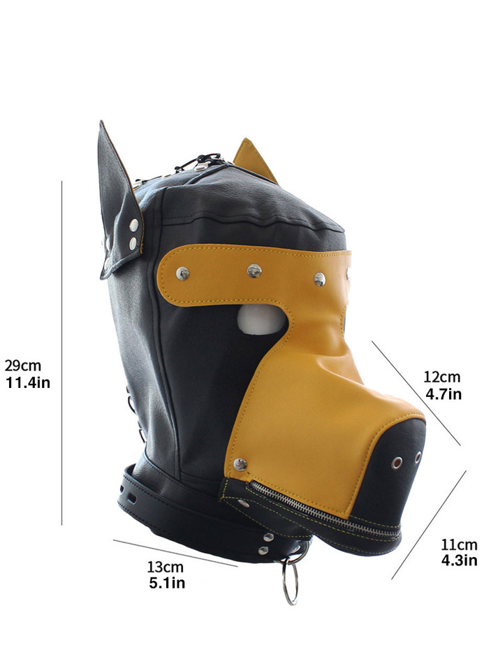 Kink Mastery German Shepherd Pup Play Hood with Optional Matching Leash - Yellow