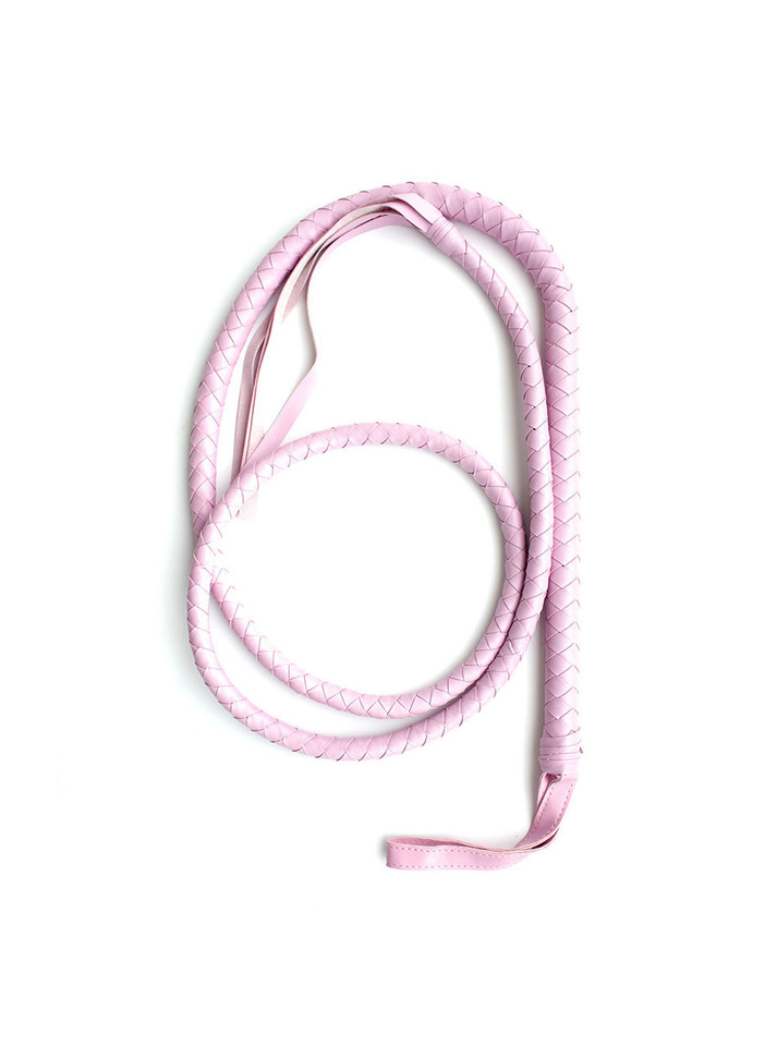 Premium hand-braided pink leather whip for precision impact in discipline play.