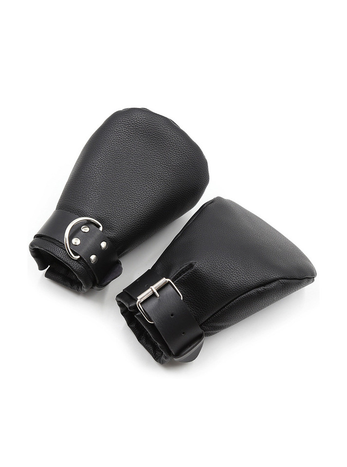 Durable Black Vegan Leather Pup Play Mitts on White Background