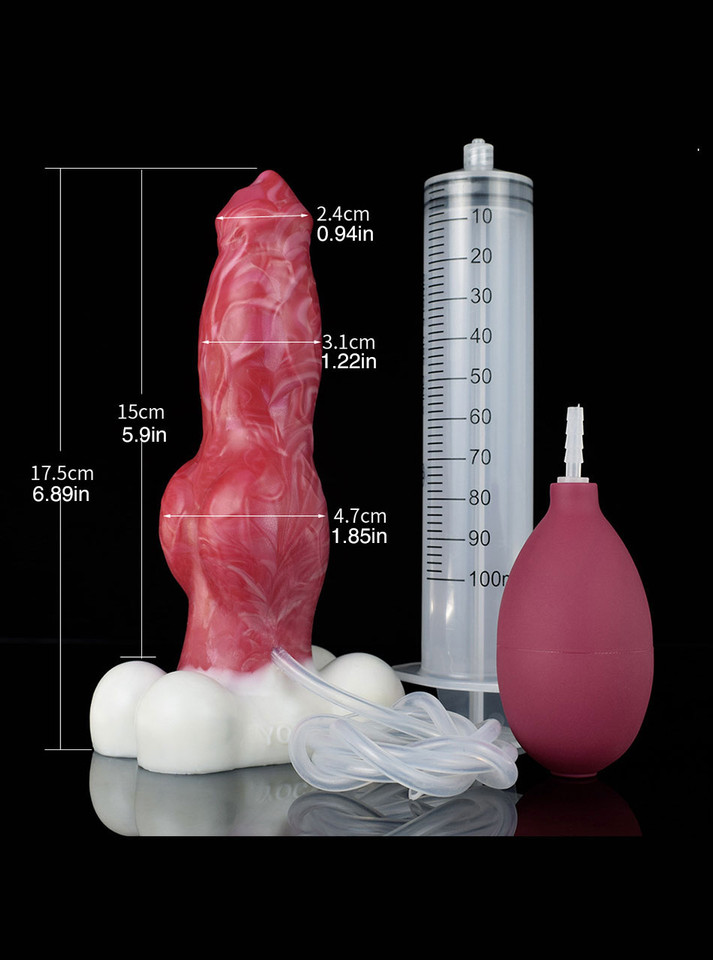 Animal German Shepherd Inflatable & Squirt Silicone Dildo - Red