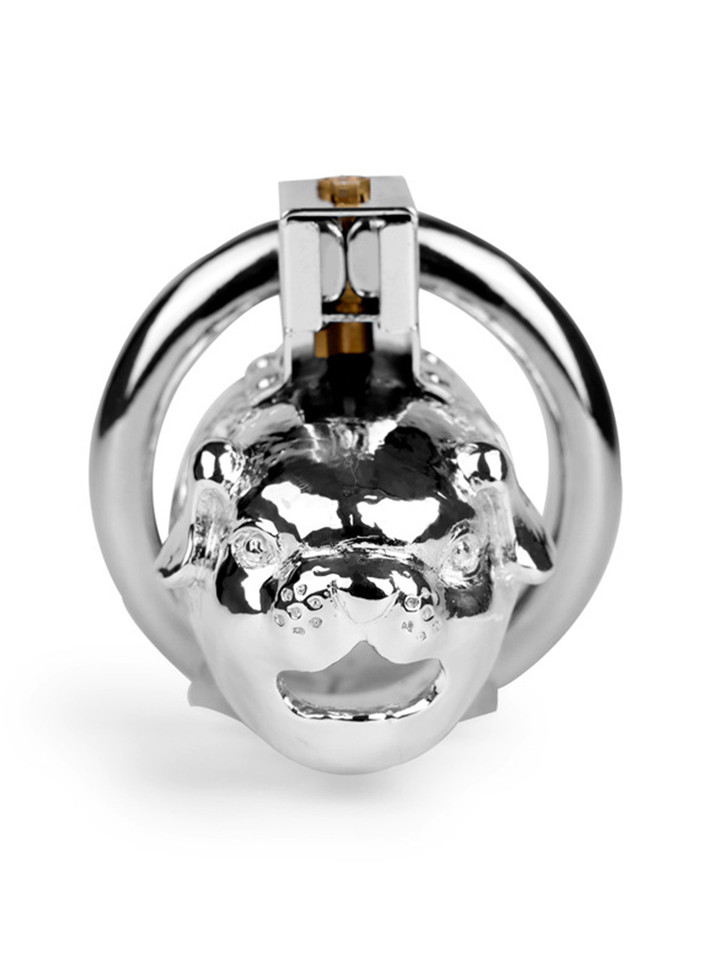 Polished Stainless Steel Pup Play Chastity Cage Front View