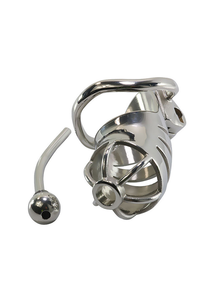 Close-up of the chastity cage's frontal opening for functionality.