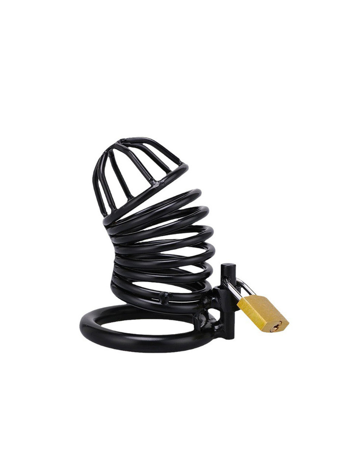 Black manganese steel chastity device with secure lock.