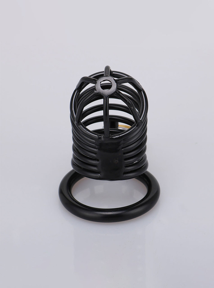 Side view of manganese steel chastity device showcasing durability.