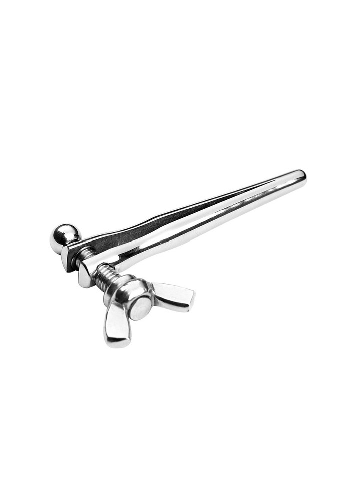 Ergonomic stainless steel stretcher with precision screws, designed for progressive urethral stretching.