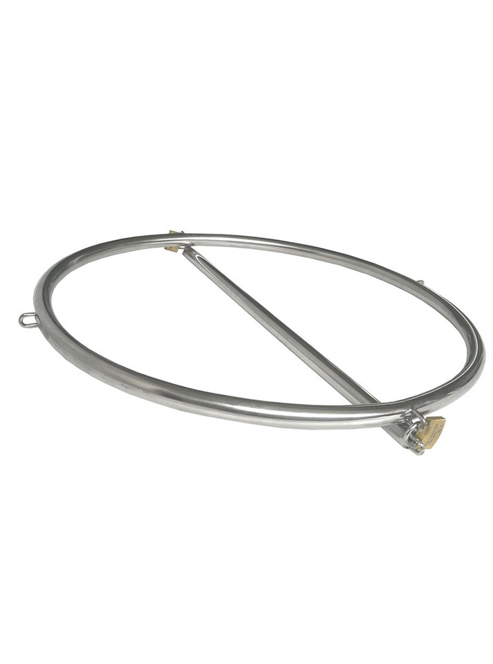 Circular stainless steel bondage ring with secure lock detail