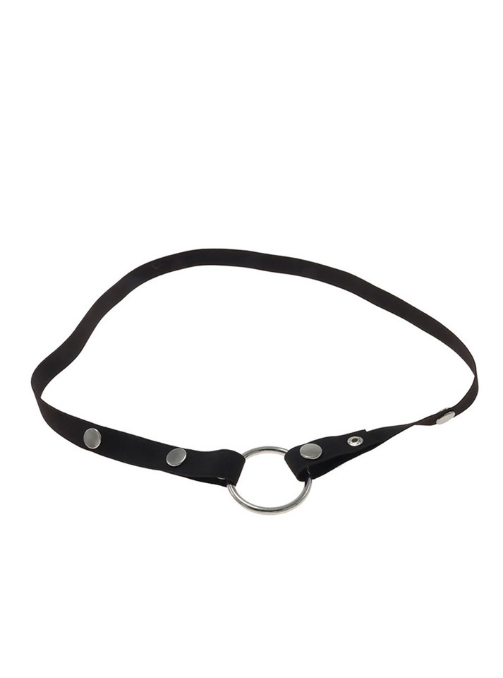 Adjustable tightening belt in pink and black, designed for use with chastity cages, featuring secure loops and a soft polyester cotton blend material for comfort and durability