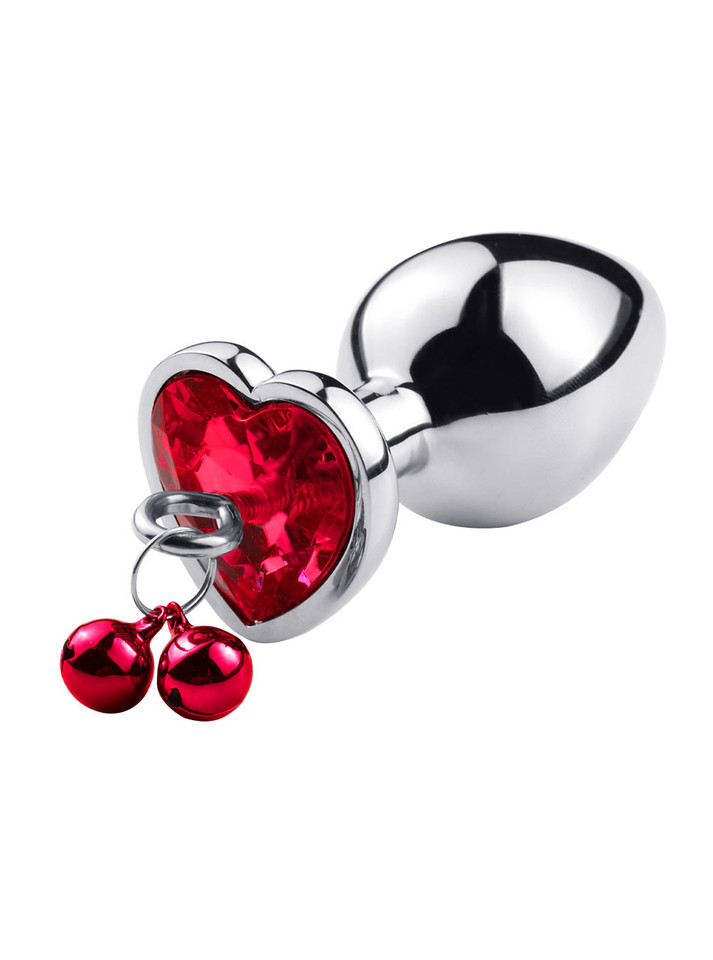 Red Gem Bell Metal Butt Plug with Leash