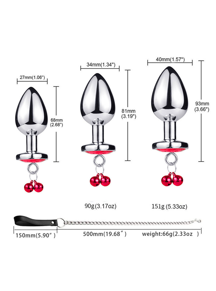 Purple Gem Bell Metal Butt Plug with Leash