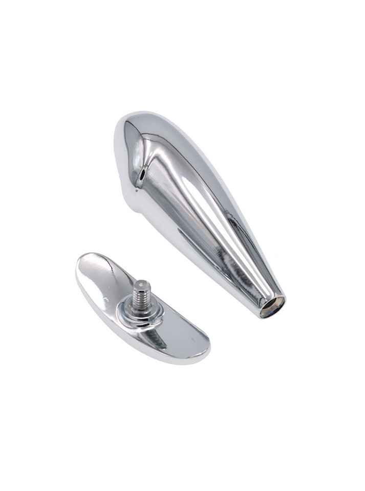 Silver penis-shaped butt plug with a red gem at the base