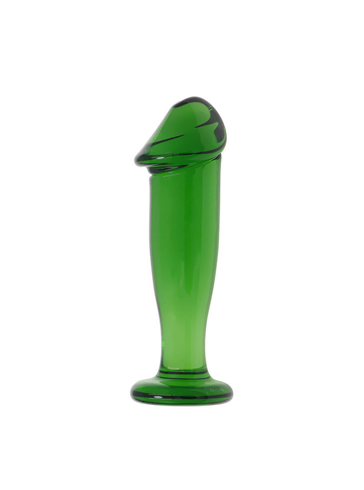 Crystal glass penis-shaped butt plug with flared base