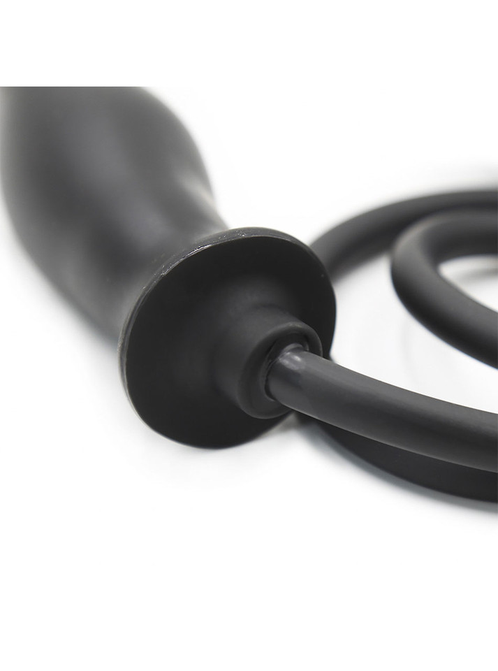 Expandable Pleasure Inflatable Penis Butt Plug with handheld pump, designed for customizable sensations and versatile use as a butt plug or dildo.