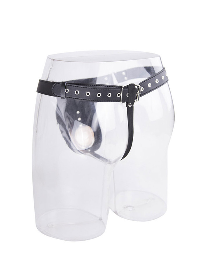 The Lollipop Male Chastity Harness with secure metal ring and adjustable vegan leather straps.