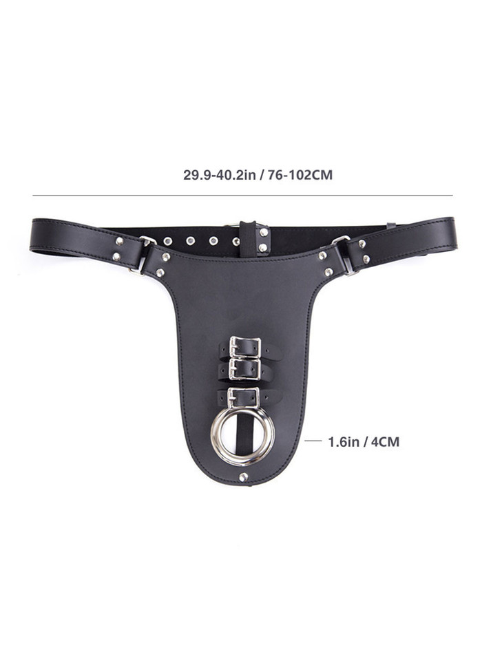 The Lollipop Male Chastity Harness with secure metal ring and adjustable vegan leather straps.