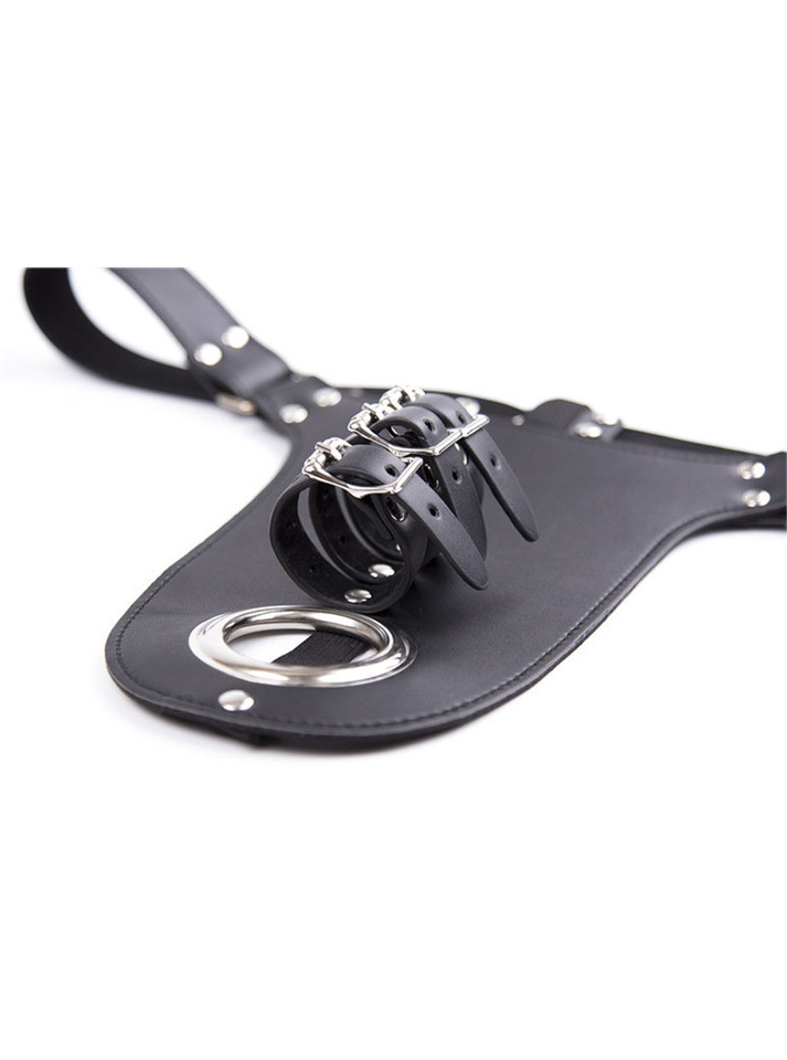 The Lollipop Male Chastity Harness with secure metal ring and adjustable vegan leather straps.