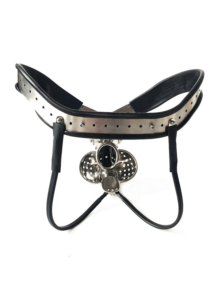 Supreme Comfort Male Chastity Belt with Detachable Cage Cover, showcasing stainless steel and silicone design with advanced curved waistband.