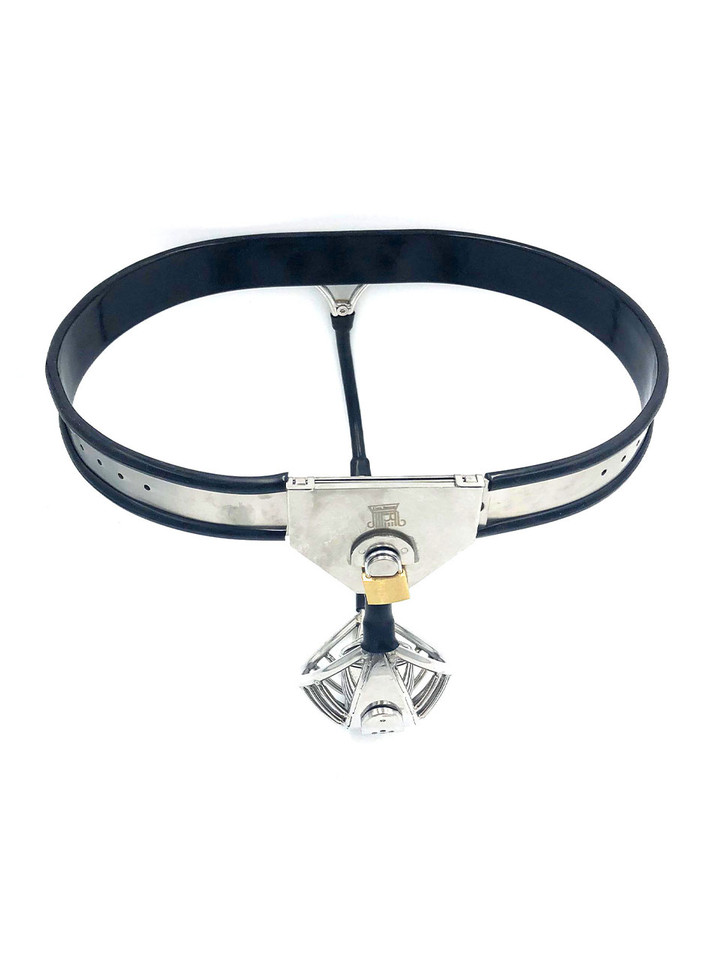 Male Chastity Belt with Invisible Cage, highlighting the robust lock and ergonomic design.