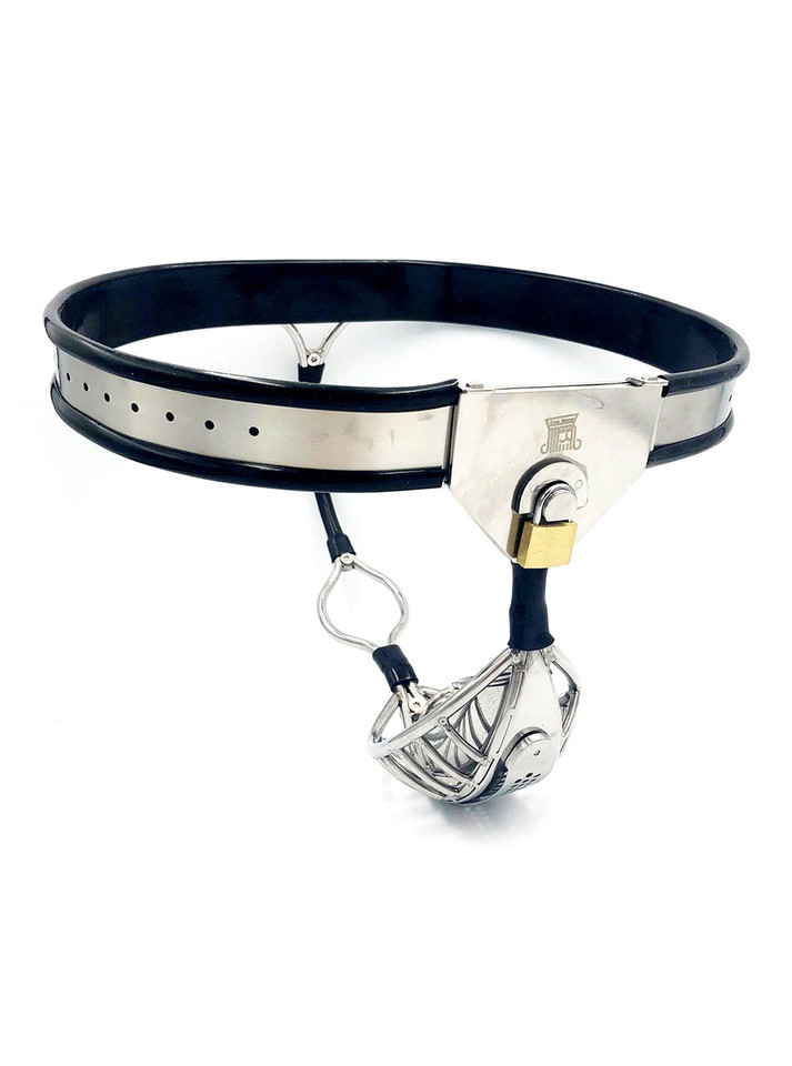 Male Chastity Belt with Invisible Cage, highlighting the robust lock and ergonomic design.