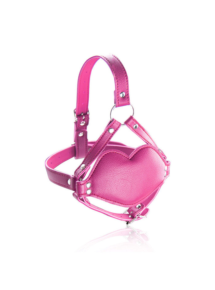Side view of the pink Adjustable Mouth Shaped Penis Gag with adjustable straps