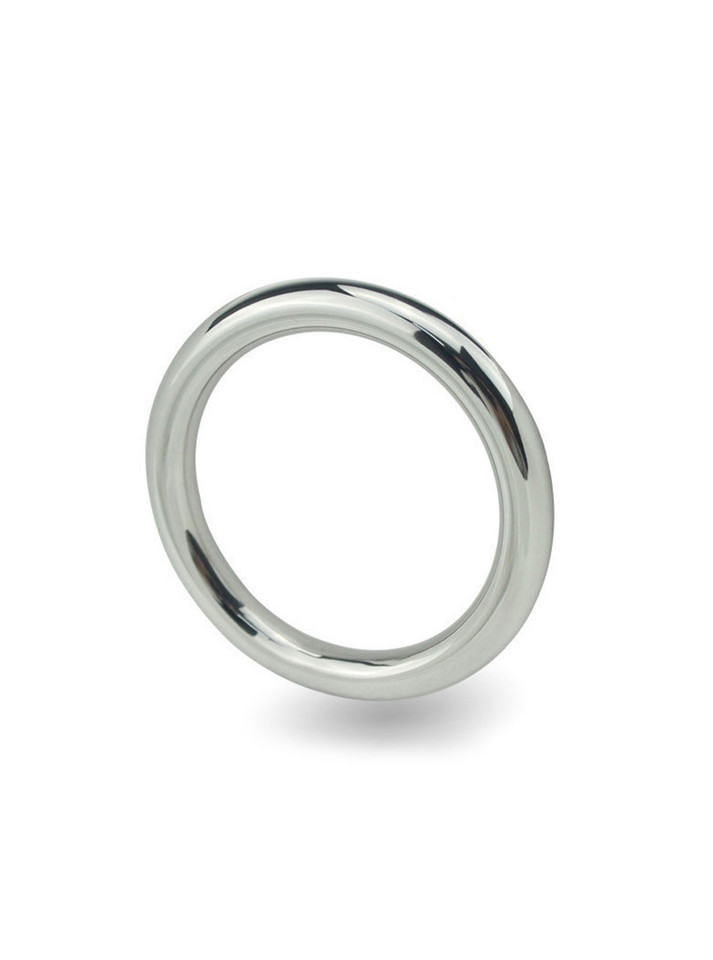 Stainless steel rounded cock ring with a smooth, polished finish.