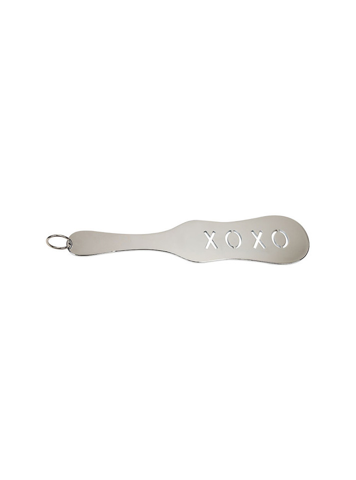 Aluminum paddle with XOXO cutout design for sensation play and discipline.
