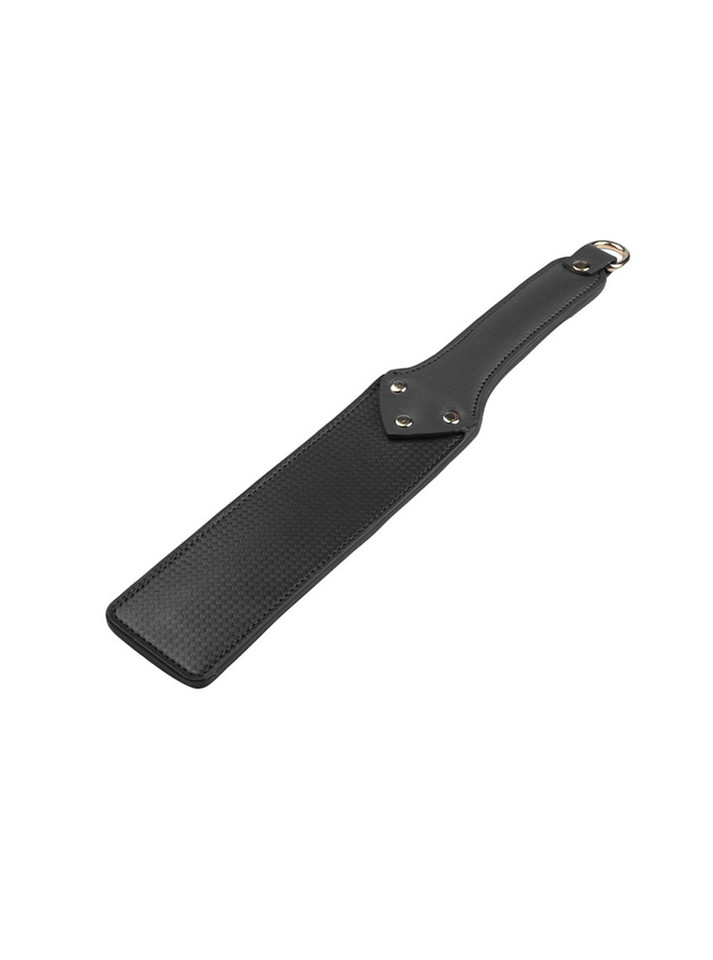 Full View of the Carbon Fiber Pattern Vegan Leather Paddle - Showcasing the paddle's sleek design and ergonomic handle.