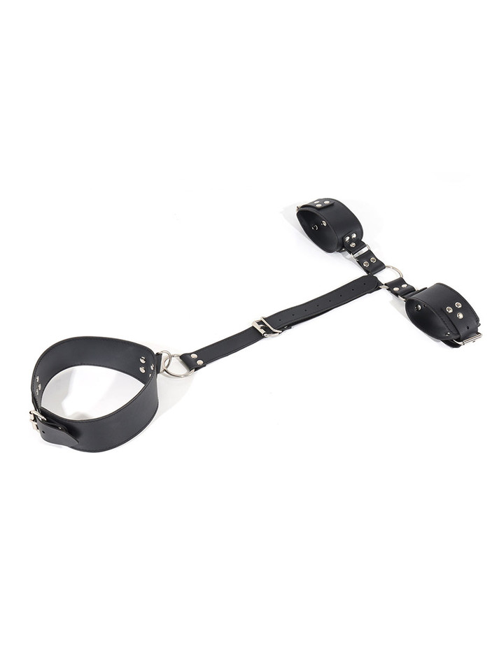 Adjustable leather bondage restraint harness laid out flat