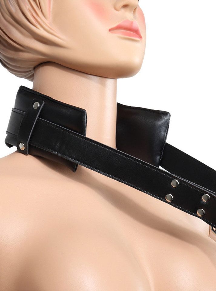 Neck support pad of the leg spreader restraint shown on mannequin