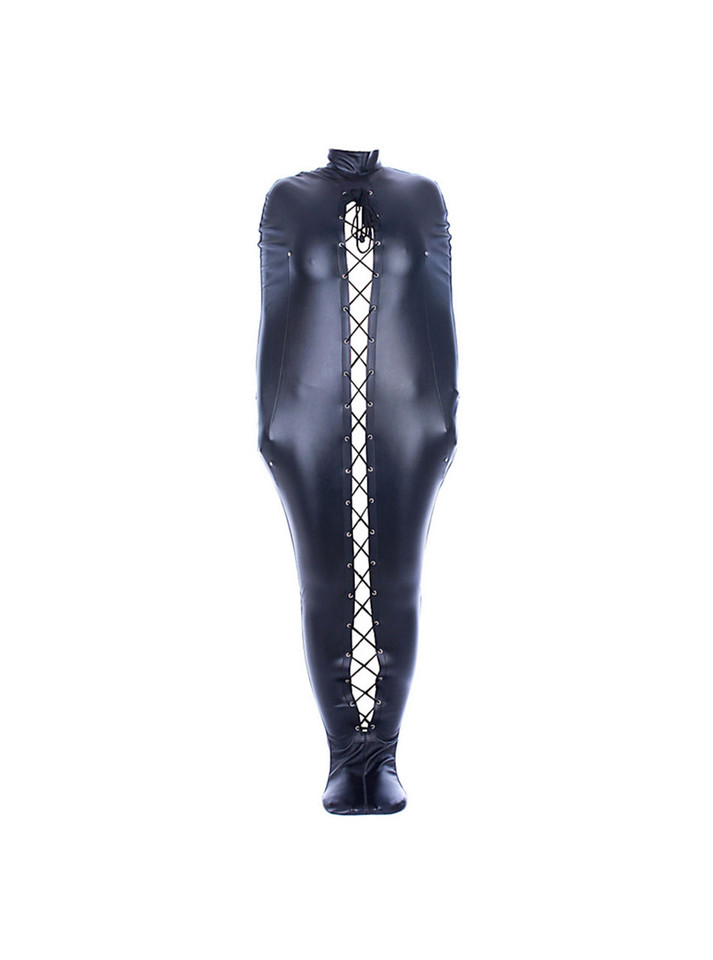 Full-body view of the sleep sack standing, highlighting its smooth, vegan leather finish.